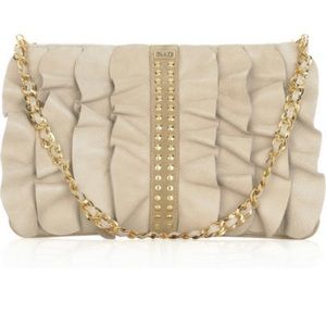 Be and D ruffle clutch purse tan with gold